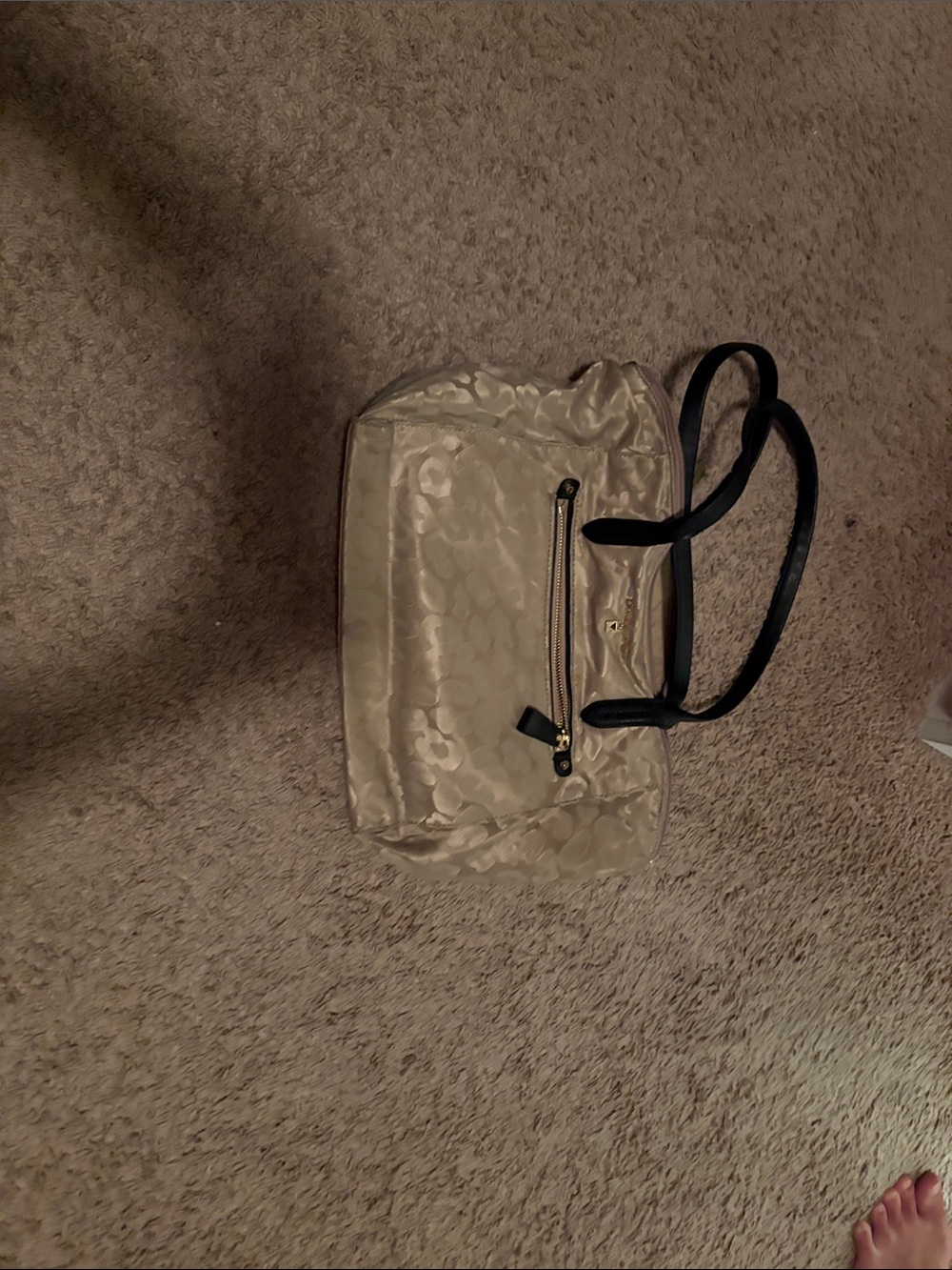 Michael Kors Cream Satin Leopard-Print Tote with Black Straps